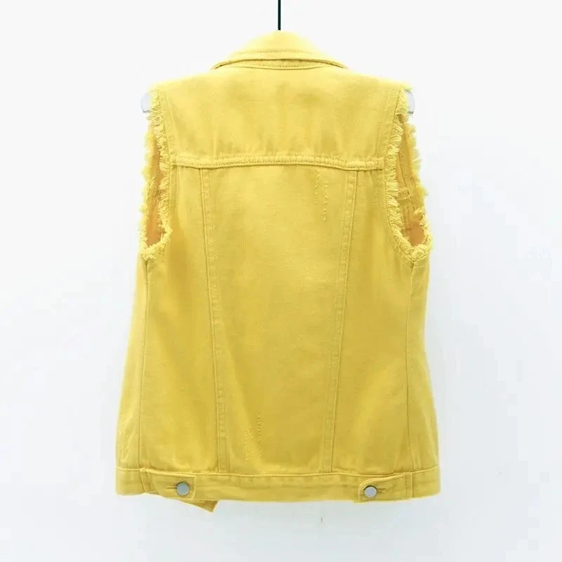 Fashion Denim Vest Women's Cropped Spring Summer Sleeveless Tops Short Jackets Waistcoat Top Outerwear Jean Cowboy Female