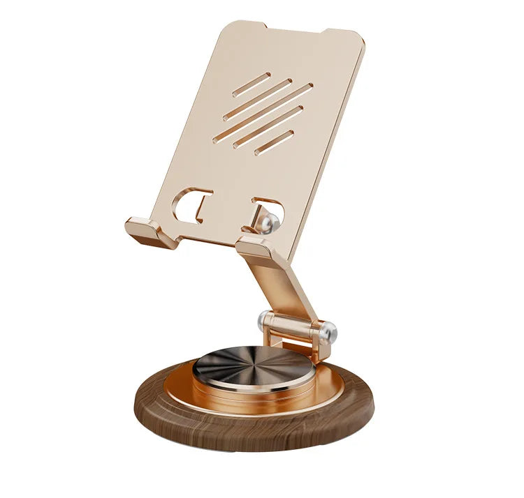 Black Walnut Wood Base Phone Holder Metal Stand 720° Rotating Foldable Desktop Stand Easy Storage for Mobile Phone Tablet Holder