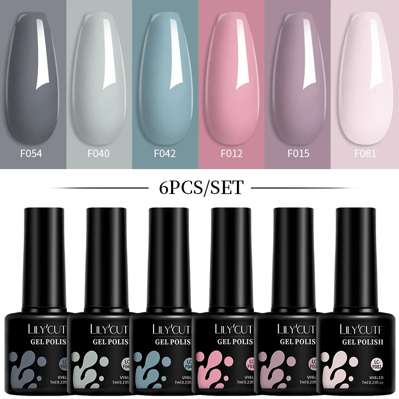 LILYCUTE 7ML 6PCS Neon Gel Nail Polish Set fluorescent Series Color Changing Semi Permanent Soak Off Manicure kit Nail Art Gel