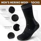 Merino Wool Thermal Socks, Suitable for Both Men and Women, 3 Pairs of Fully Cushioned Winter Boot Socks, Suitable for Hiking and Working in Cold Weather