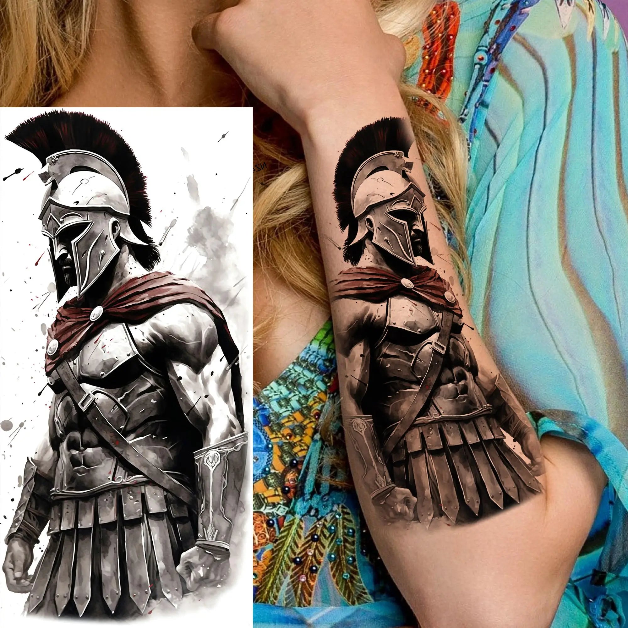 1 Sheet Waterproof Knight Warrior Gladiator Temporary Tattoos For Men Women Realistic Fake Tattoo Sticker  Forearm Tatoos Decals