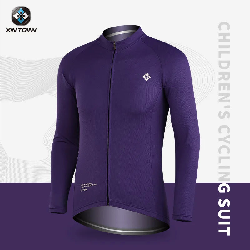 XINTOWN Men's Long Sleeve Cycling Jersey, Spring/Summer Racing Apparel, Export Bicycle Clothing, Solid Color Long Top