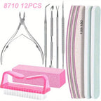 12Pcs/lot Nail Art 100/180 Grit Professional Files Buffer Sponge Block Brush Nail Scissors Kit With Cuticle Nipper Pushers