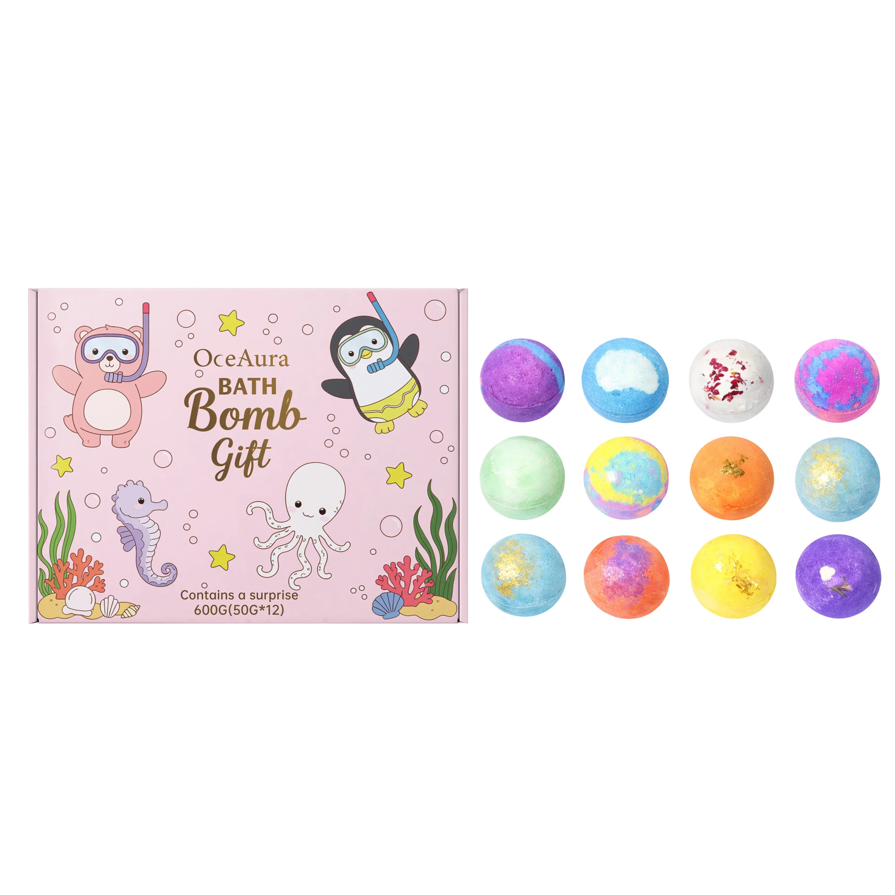 12pcs Bath Bombs Set with Surprise Toys Inside Essential Oil Moisturizing Skin Care Bathtime Sensory Play Gift for Boys & Girls