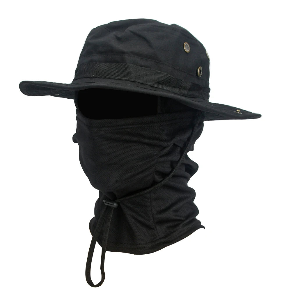 2Pcs/Set Men's Sun Protection Wide Brim Hat With Balaclava Mix Set Breathable Hunting Hat Outdoor Camping Hiking Fishing Cap Image principale du produit