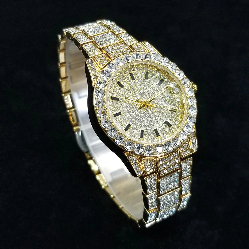 Elegant Diamond Watches Female Fashion Silver Round Stainless Steel Quartz Watch Iced Out Shiny Waterproof Clock Gift for Women