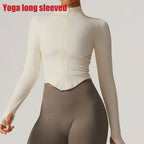 Women's Zipper Crop Sports Jacket Long Sleeve Yoga T-Shirt Solid Quick Dry Fitness Top Gym Running Workout Sportswear