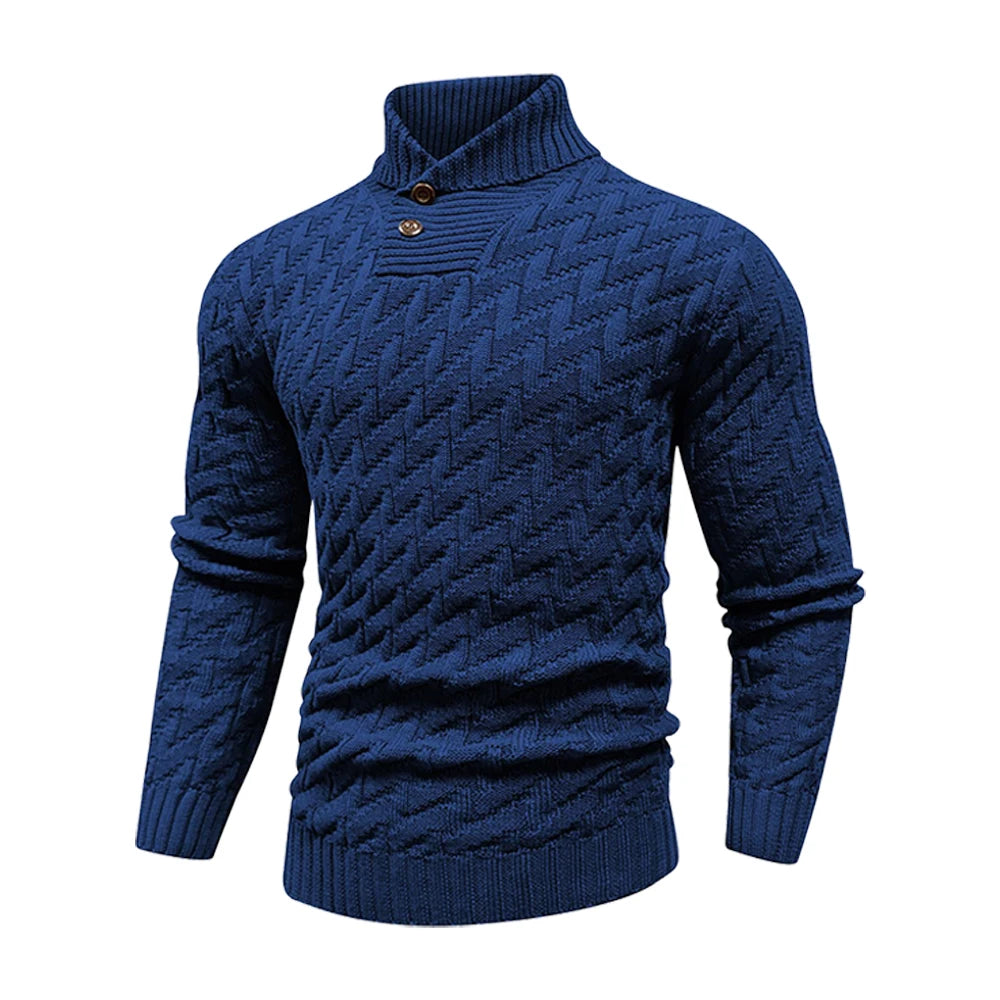 Men's Sweater Spring Shawl Collar Pullover Solid Color Sweater Casual Cable Knit Button-Up Pullover High Quality Tops US Size