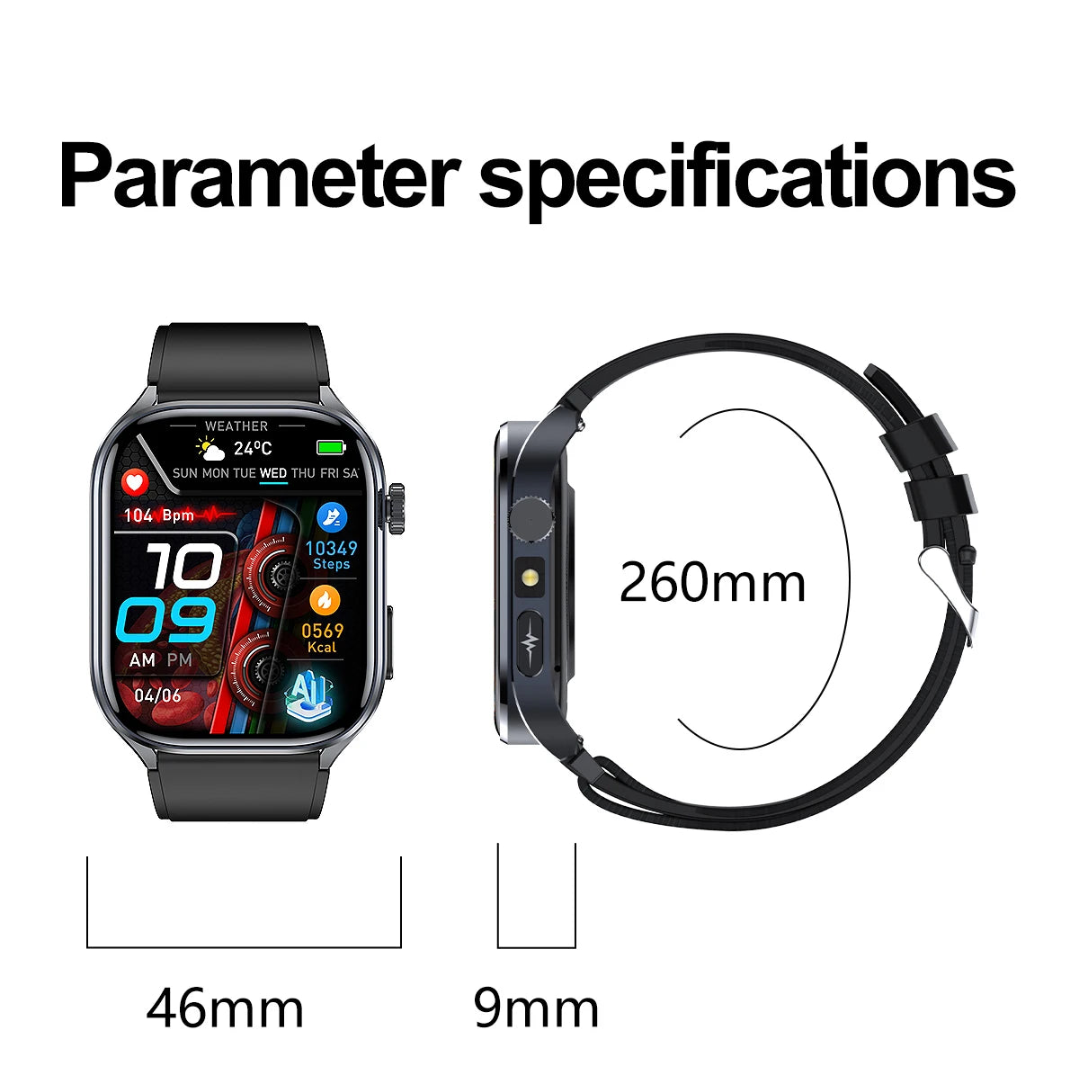 New Health Watch Uric Acid Blood Pressure Blood oxygen Body Analysis Body Fat SmartWatch ECG+PPG Bluetooth call Clock Women Men