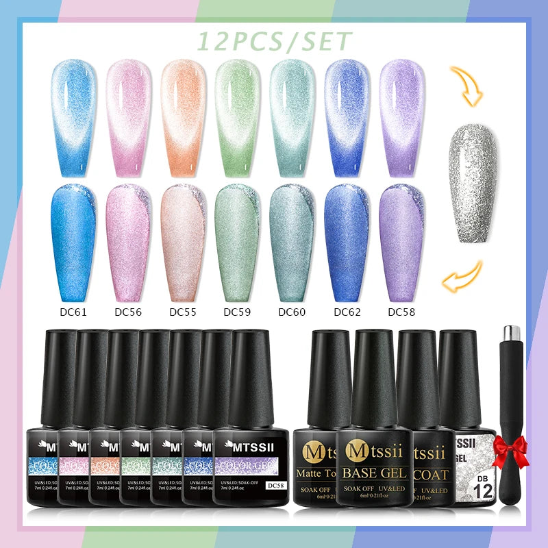10/12PCS/SET Cat Magnetic Gel Nail Polish Set 9D Reflective Glitter Gel Semi Permanent UV Gel Soak Off Sparkling Nail Art Kits