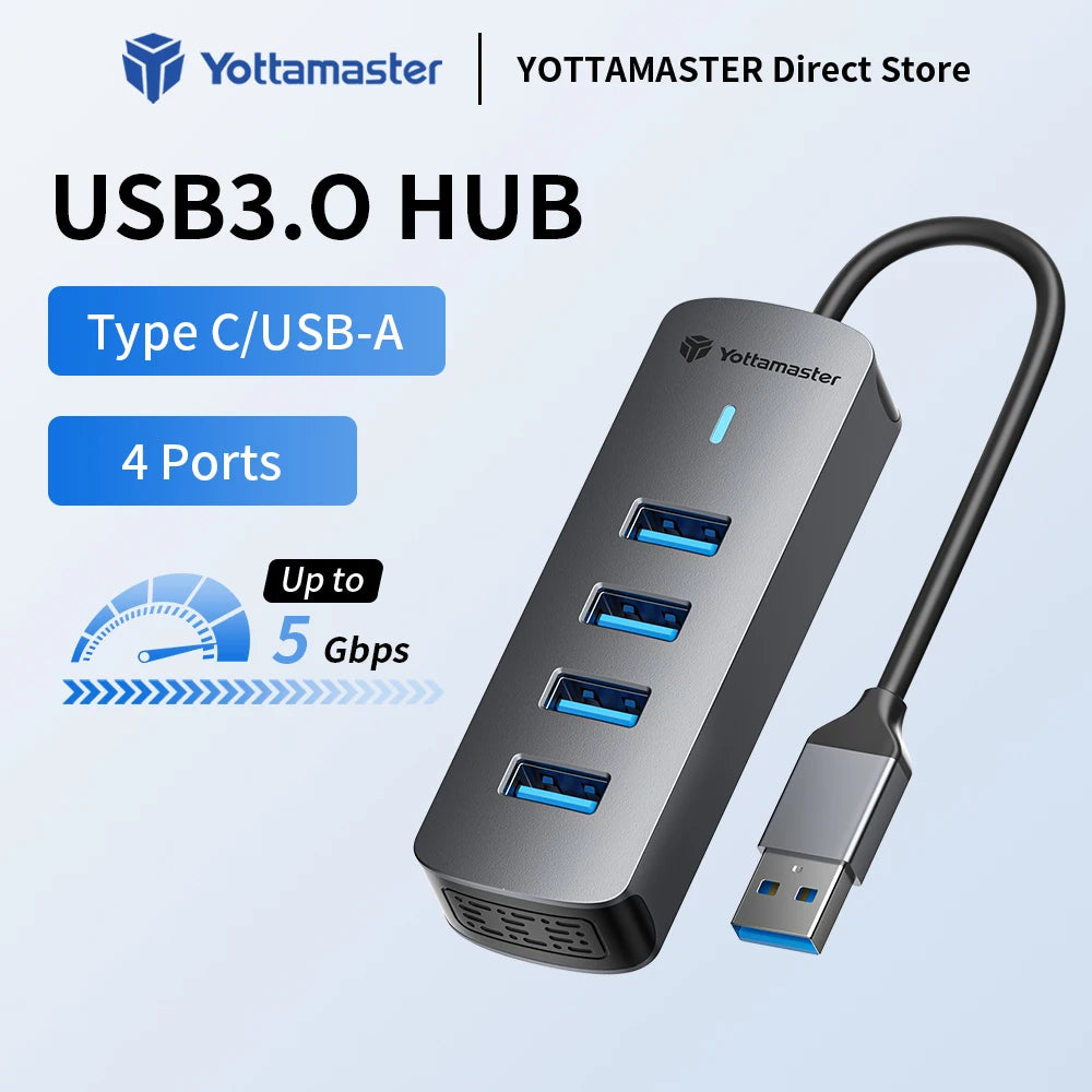 Yottamaster USB 3.0 HUB High 4 Ports Speed USB-A Splitter 5Gbps For PC Computer Accessories Multiport USB Hub Adapter for Laptop Image principale du produit