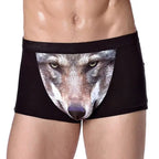 Men's Unique 3D Printed Wolf Eagle Head Flat Angle Pants Mid-waist Boxer Shorts Breathable Knitted Modal Fabric