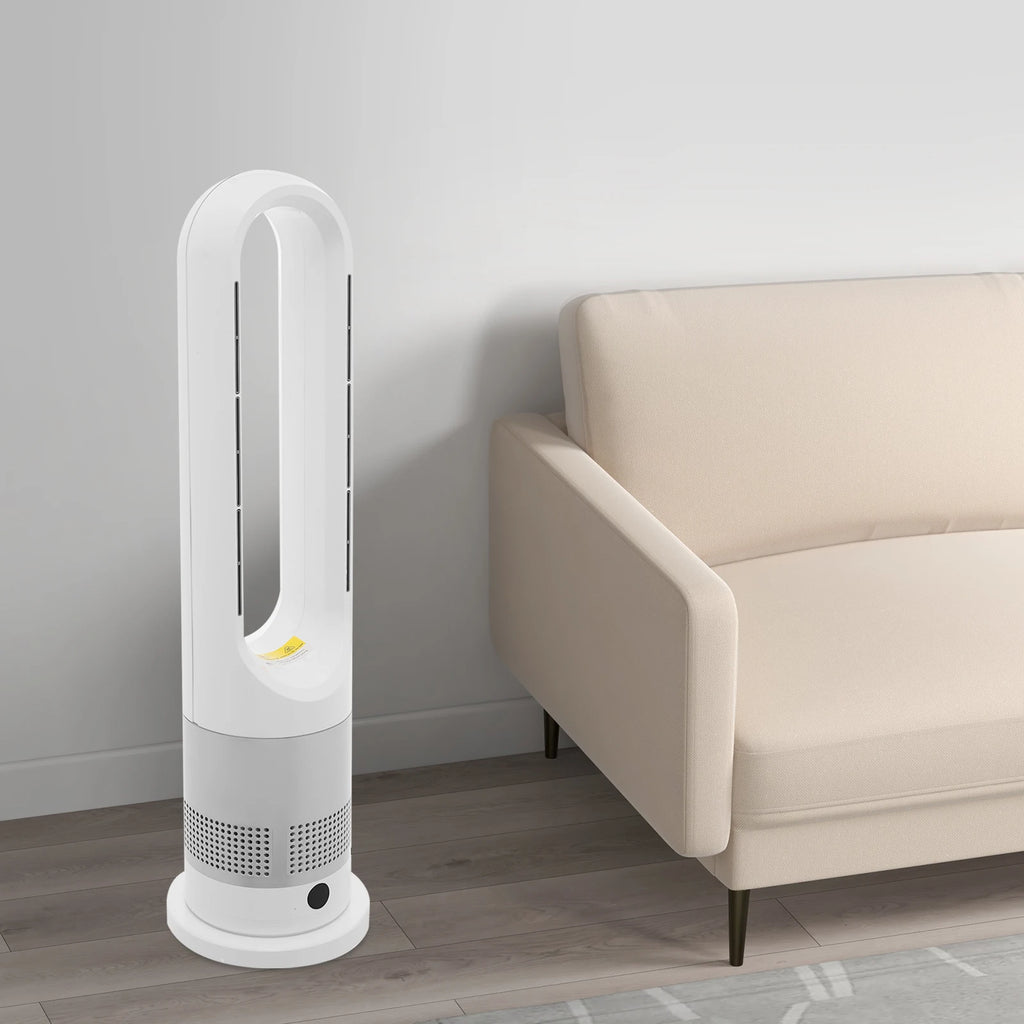 Year-Round Dual Mode Cooling Heating Tower Fan W/Remote 1200W Heater 8 Speeds 9H Timer 80° Oscillation Safe Bladeless