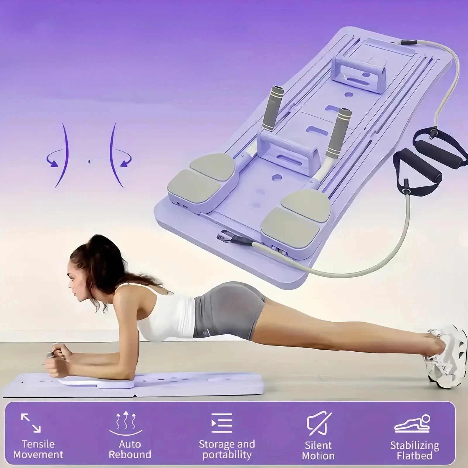 Multi-Functional Foldable Pilates Reformer Board with Counter, Full Body Abdominal Workout Sliding Trainer, Home Core Strength Exercise Equipment with Resistance Bands & Handles Image principale du produit