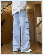 Autumn New Men's Loose Jeans Multi-pocket Work-wearing Jeans Street Hip-hop Straight Wide-leg Pants Baggy Dance Pants