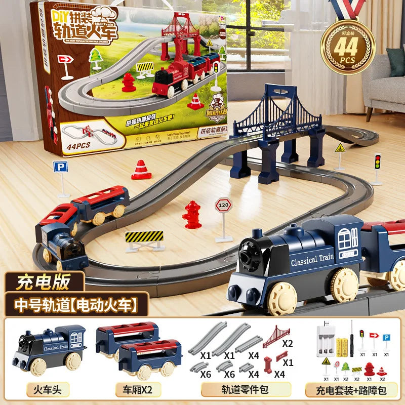 44Pcs/set Electric Train Track Sets Assembling Rail Train Car Toys Boy Educational Simulation Model Christmas Birthday Gift