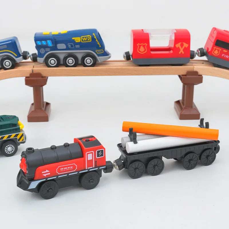 Wooden Railway Train Locomotive Magnetic Electric Car Train Toys Fit Biro Wooden Diecast Slot Train Track Railway Christmas Gift
