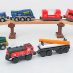 Wooden Railway Train Locomotive Magnetic Electric Car Train Toys Fit Biro Wooden Diecast Slot Train Track Railway Christmas Gift