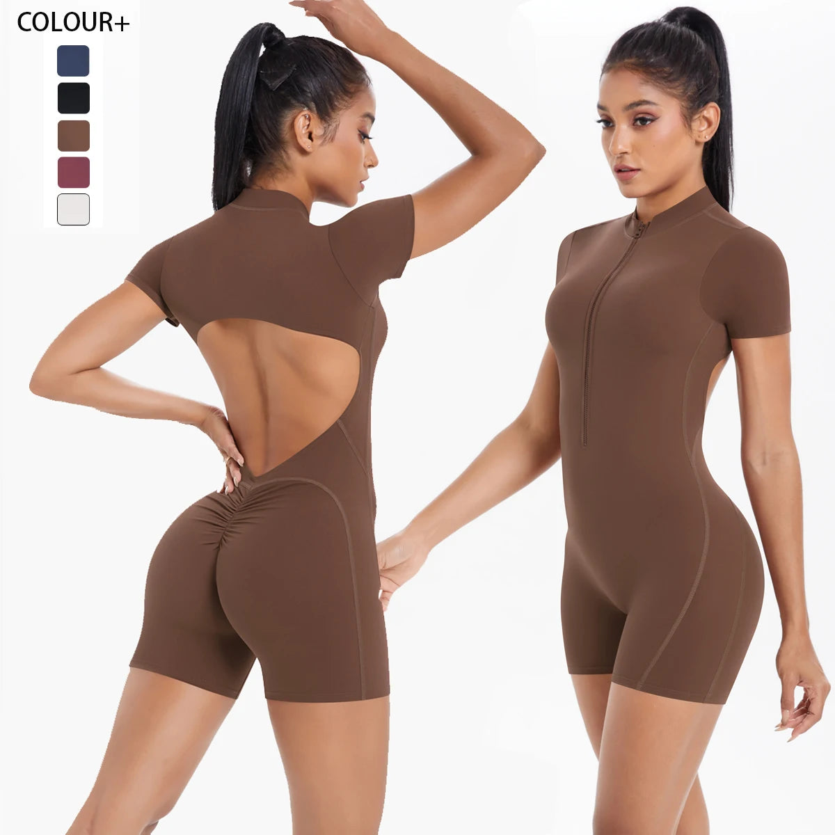 Zipper Gym Jumpsuit Short Women Yoga Sets Sports Outfits Female Yoga Overalls Workout Clothes Fitness Suit Woman's Tracksuit Main image