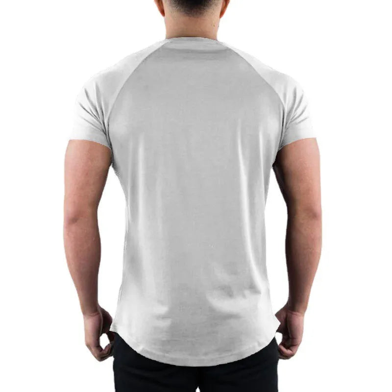 Men Summer Fitness Plain Gym T-shirt Clothing O-Neck Short Sleeve T shirt Cotton Slim Fit Tshirt Bodybuilding Workout Tees Tops