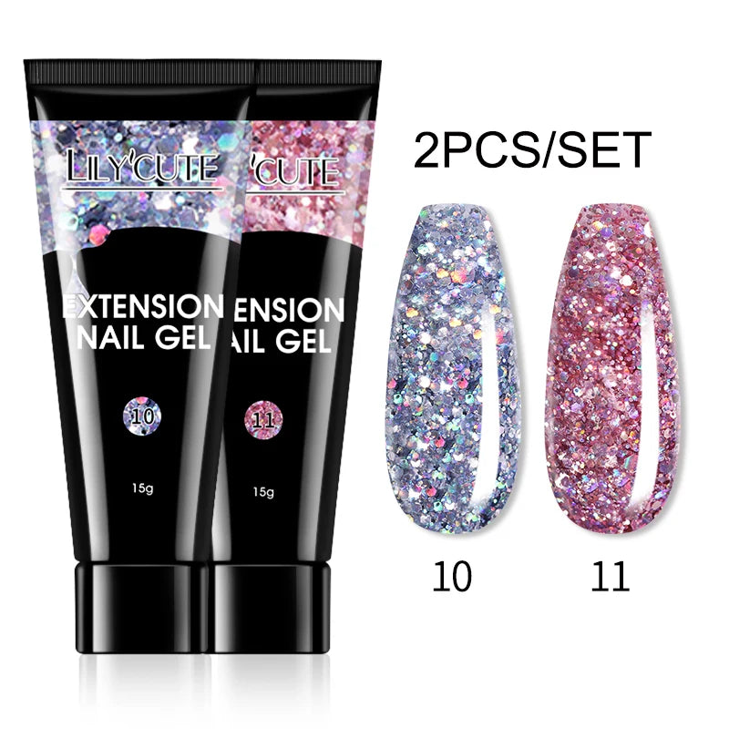 LILYCUTE 15ml Extension Gel Nail Polish Set Quick Nail Prolong With Extend Mold Nail Tips Acrylic Solution Manicure Tools Kit