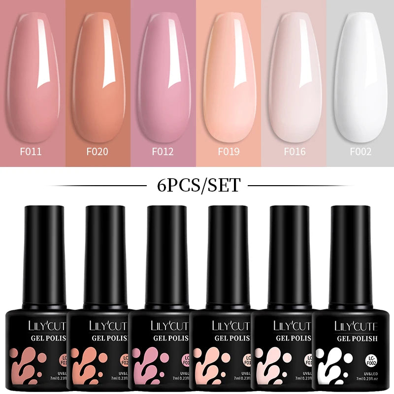 LILYCUTE 7ML 6PCS Neon Gel Nail Polish Set fluorescent Series Color Changing Semi Permanent Soak Off Manicure kit Nail Art Gel