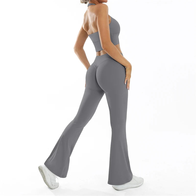 Scrunch Sports Suit Women's Yoga Set Gym Wear Sexy Sports Bras and Flared Leggings Sets Fitness Outfits Female Workout Clothes