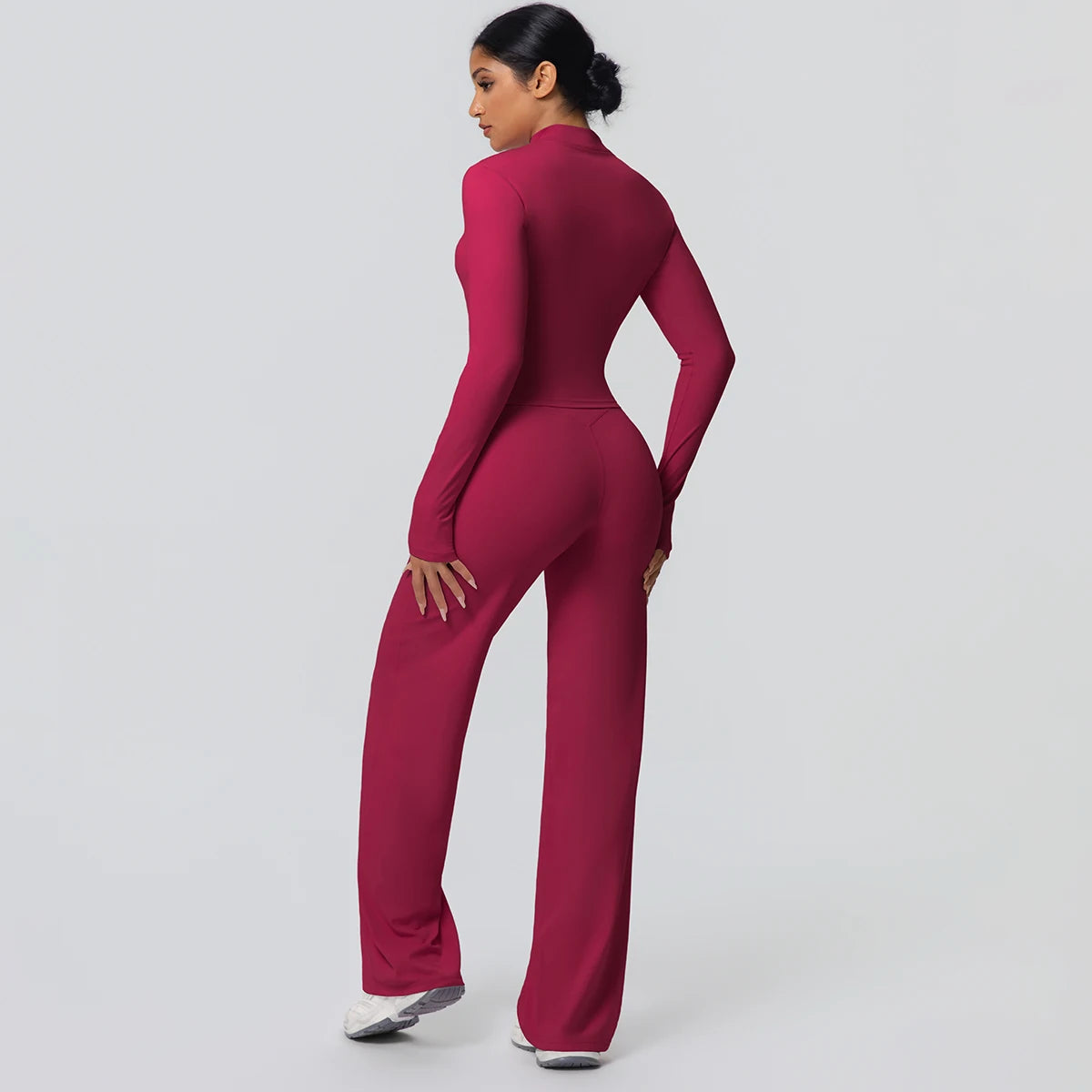 2pieces Quick Drying Sports Fitness Clothing Yoga Set Women Yoga Zipper Long Dleeves High Waisted Breathable Wide Leg Pants Set
