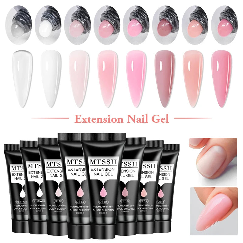 24PCS/Set 20ml Poly Naili Extension Gel  Kit Mini UV Lamp Sealer With Base Top Coat Professional Poly UVNail Gel Kit Starter Kit