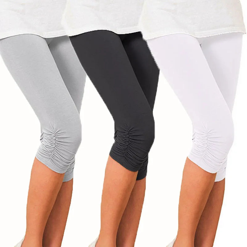 Elastic High Waist Sporty Women Clothing Skinny Pants Elastic Quick Dry 3/4 Sports Leggings Short Trousers Casual Solid Summer Image principale du produit