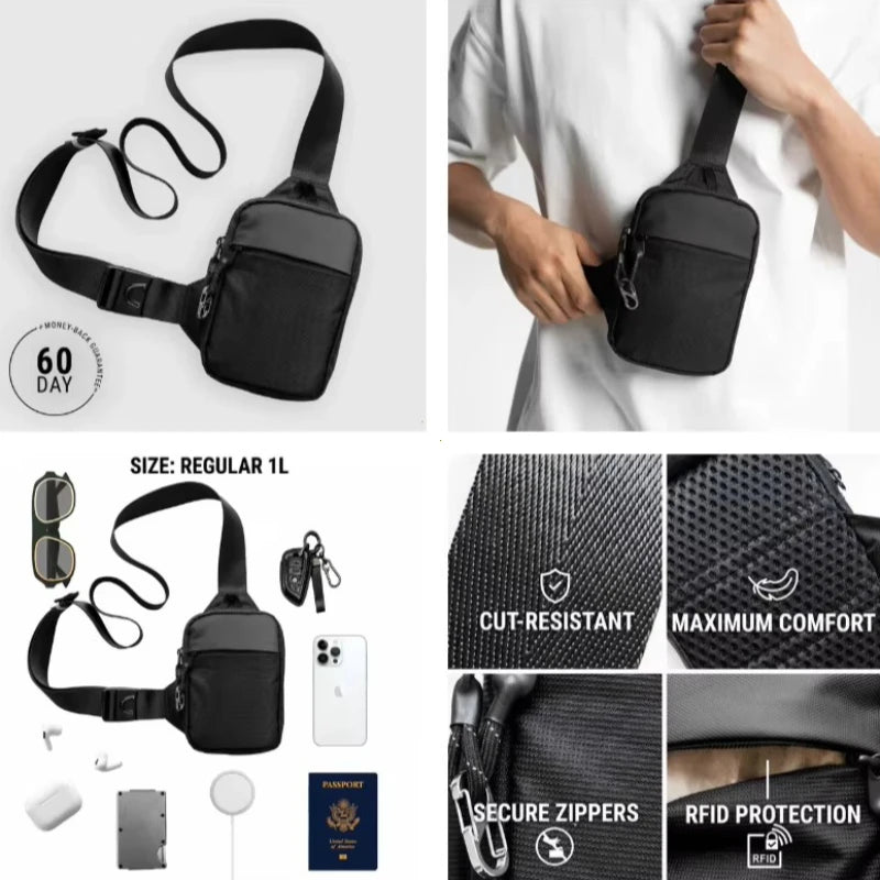 Mini Crossbody Bag for Men with Stainless Steel Lock RFID Anti-Theft Mobile Phone Single Shoulder Bag handbags Fashionable 2026 Image principale du produit
