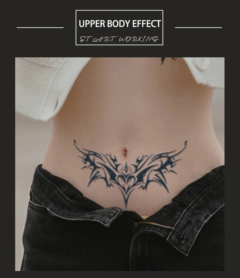 1pc Charming Tattoo Stickers Waterproof Lasting One To Two Weeks For Girls Belly Chest Back Waist Non-Reflective Thorn Cyan
