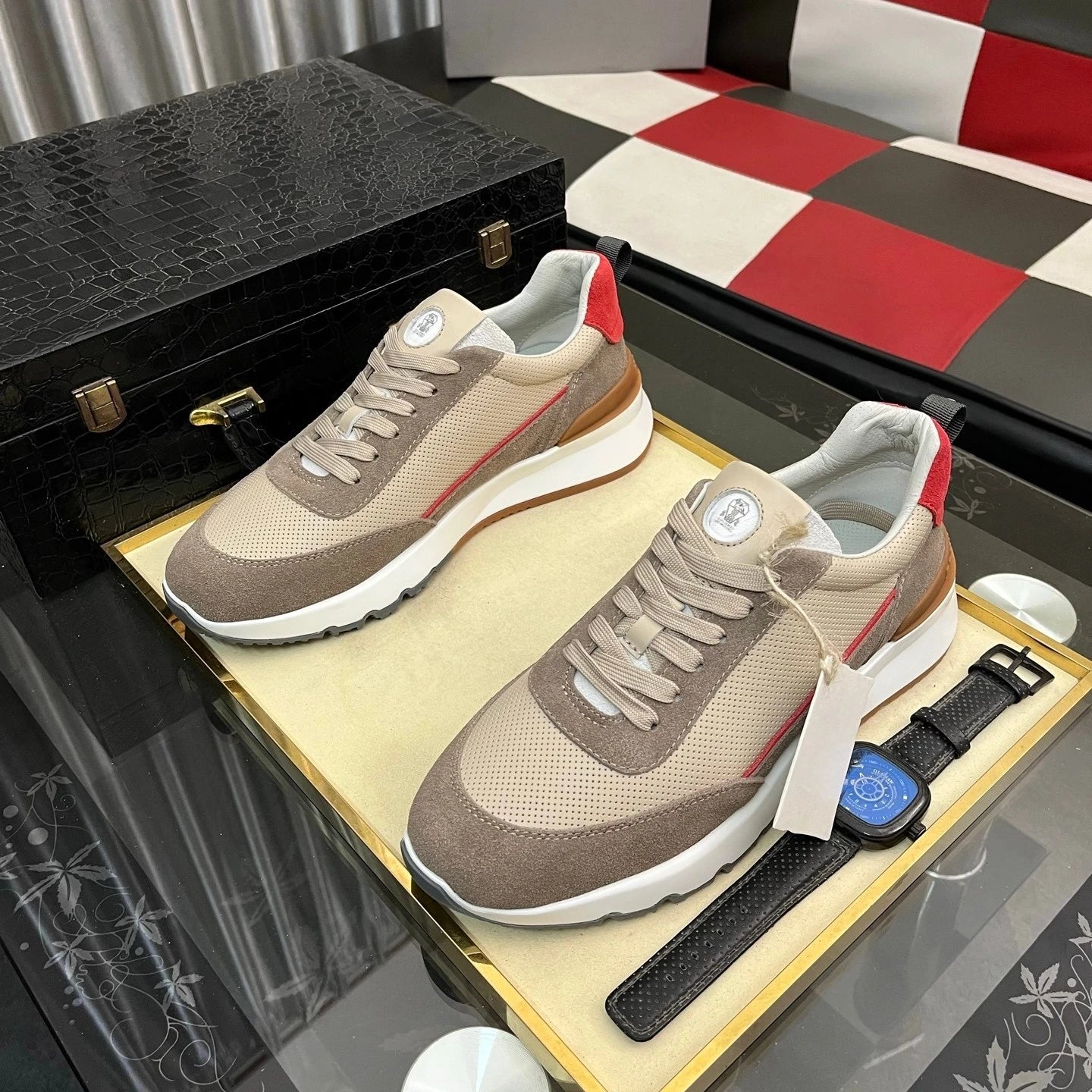 Luxury Brand Men's Shoes Handmade Casual Sneakers Jacquard Nylon Fabric with Suede Hiking Cycling Running Shoes Holiday Gifts
