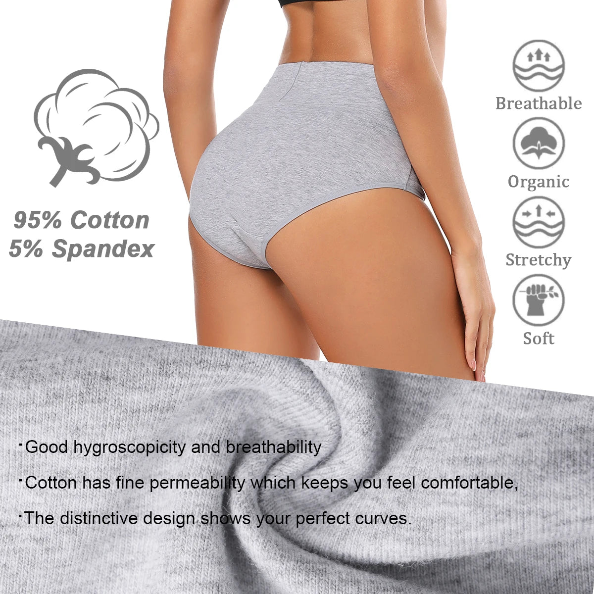 Molasus 5pcs Women's Cotton Panties Seamless Underwear High Waist Full Coverage Ladies Briefs Set Breathable Underpant Plus Size Secondary image