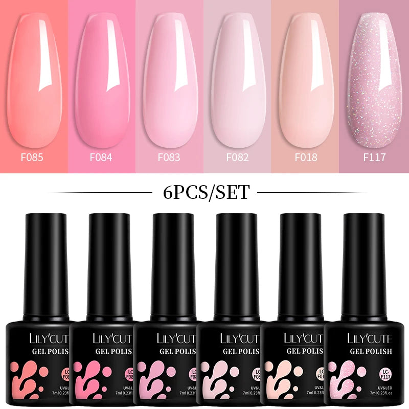 LILYCUTE 7ML 6PCS Neon Gel Nail Polish Set fluorescent Series Color Changing Semi Permanent Soak Off Manicure kit Nail Art Gel