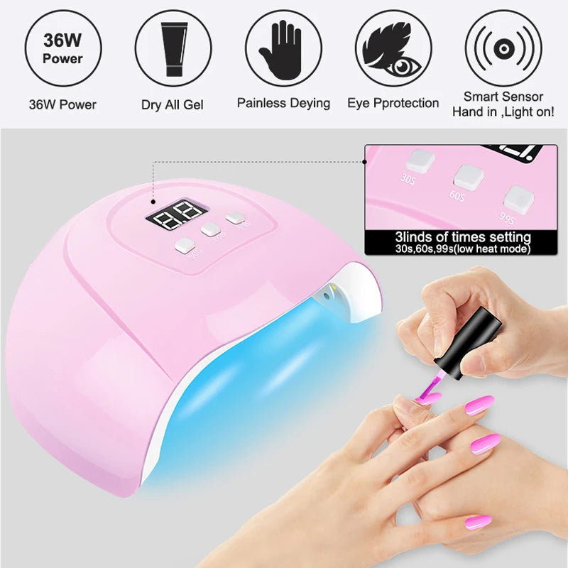 Gel Varnish Kit Professional Nail Gel Kit With Nail Dryer Soak Off Nail Gel Polish Kit  Base Coat  Top Coat Manicure Tools Set