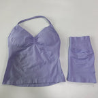 No Logo 2 Pieces Sports Set Women Backless Tank Tops High Waist Scrunch Seamless Shorts Gym Set Sportswear Workout Set Yoga