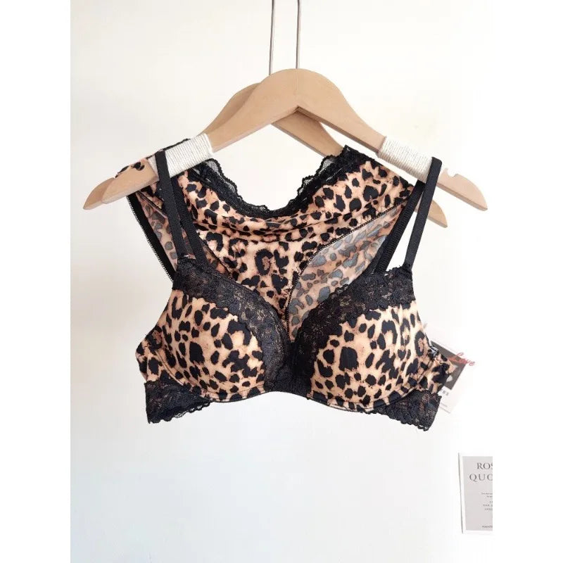 Sexy Leopard Print Lingerie Set Women Wireless Invisible Push Up Small Breasts,adjustable A To C Cup,sheer Lace Pure Design, S-X Secondary image