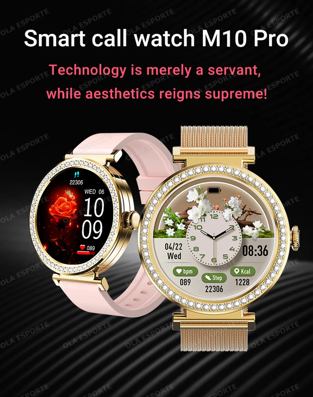 Fashion Zircon Smart Watch 1.46" AMOLED Screen 5.4 Bluetooth Call Heart Rate Temperature Monitoring Women Smartwatch Pedometer