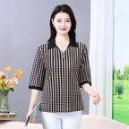 Summer half sleeve Shirt Fashion Commute All-match Ice Silk Printed Button Loose Women's Blouses Top