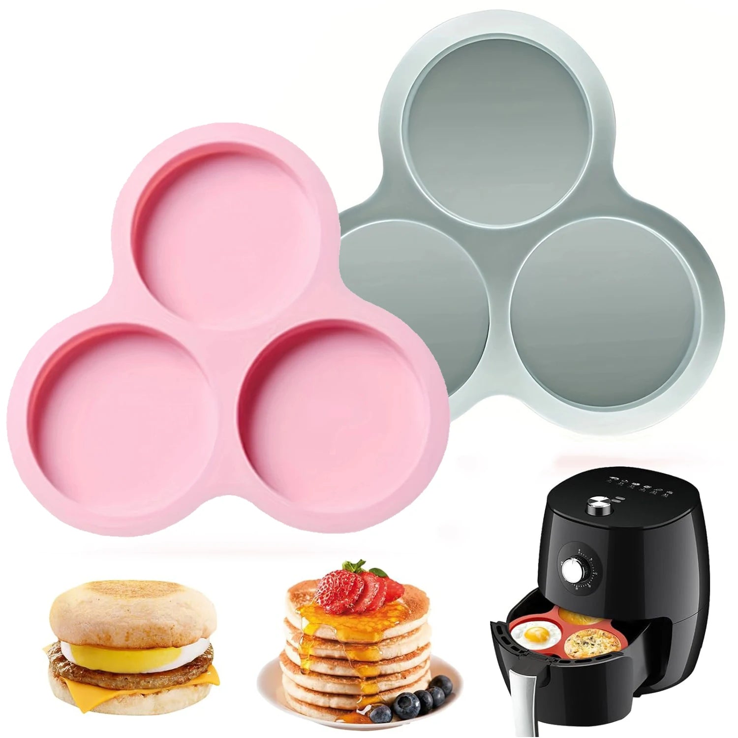 Cavity Air Fryer Egg Mold Silicone Mold for Air Fryer Round Shape Cupcake Nonstick Silicone Muffin Hamburger Pan DIY Cooking Image principale du produit