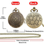 Retro Charm Neutral Fashion Compass Engraved Quartz Pocket Watch Steampunk Men's and Women's Necklace Pendant Gift