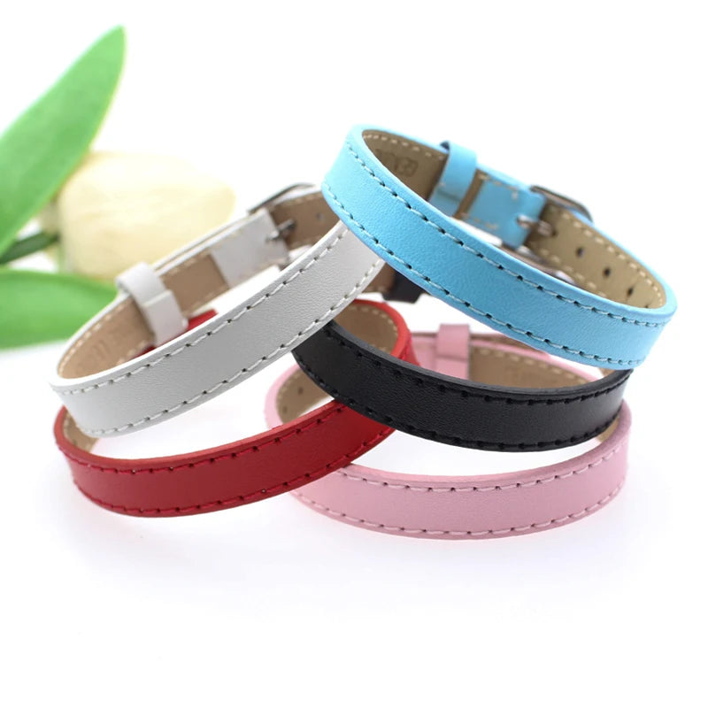 20pcs 10mm Genuine Real Leather Bracelet For Women Slide Letter Charms Wristband Jewelry Making DIY Pet Collar Keychain Band Image principale du produit