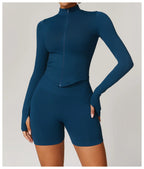 Women's Zipper Crop Sports Jacket Long Sleeve Yoga T-Shirt Solid Quick Dry Fitness Top Gym Running Workout Sportswear