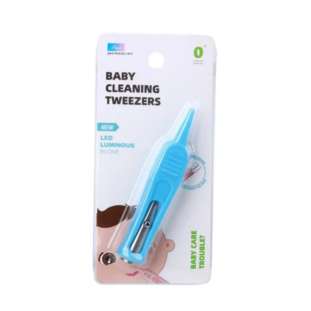 1PC Baby Dig Booger Clip Infants Clean Ear Nose Navel Safety Tweezers Safe Forceps Cleaning Supplies Forceps With LED Light