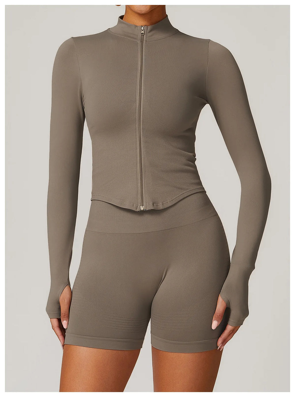 Women's Zipper Crop Sports Jacket Long Sleeve Yoga T-Shirt Solid Quick Dry Fitness Top Gym Running Workout Sportswear