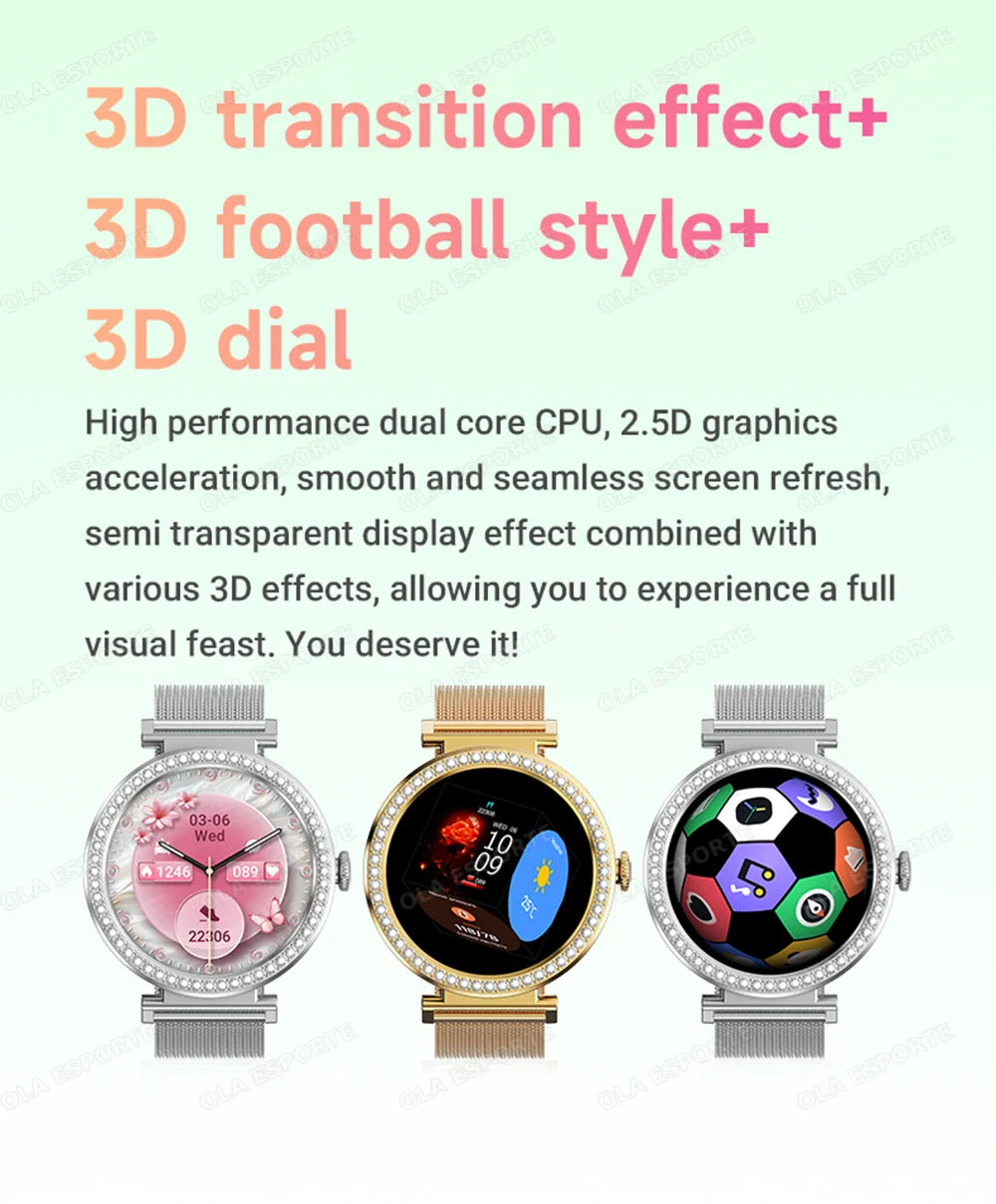 Fashion Zircon Smart Watch 1.46" AMOLED Screen 5.4 Bluetooth Call Heart Rate Temperature Monitoring Women Smartwatch Pedometer