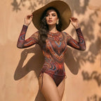 Women's Two Piece Swimwear Long Sleeve Mesh Swimsuit UPF 50+ High Elasticity Padded 2026 New Beach Bathing Suit Beachwear