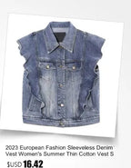 Fashion Denim Vest Women's Cropped Spring Summer Sleeveless Tops Short Jackets Waistcoat Top Outerwear Jean Cowboy Female