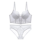 French Lace Push Up Lingerie Set Mulher Thin Underwire Bra Sheer Ruched Chemise Soft Petite Small Bust S-XL Hot Sale